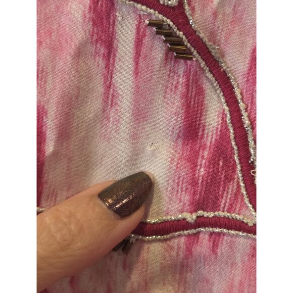 Soft Surroundings Altea Pink Chevron 3/4 Sleeve Embroidered Beaded Tunic | L GUC - Picture 13 of 13
